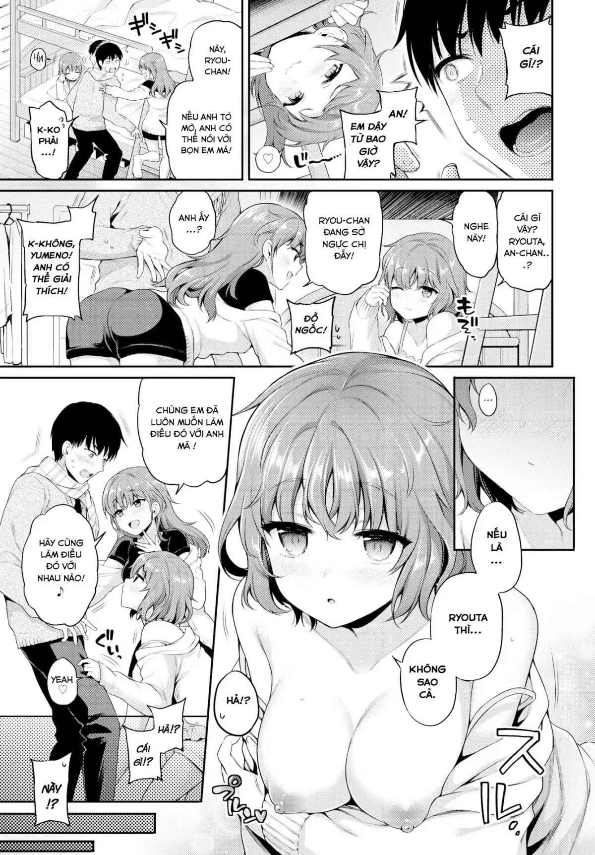 HentaiVN.net - Ảnh 6 - Hai chị em nứng tình và chàng trai may mắn! [Alluring bunk bed] - Chap 1