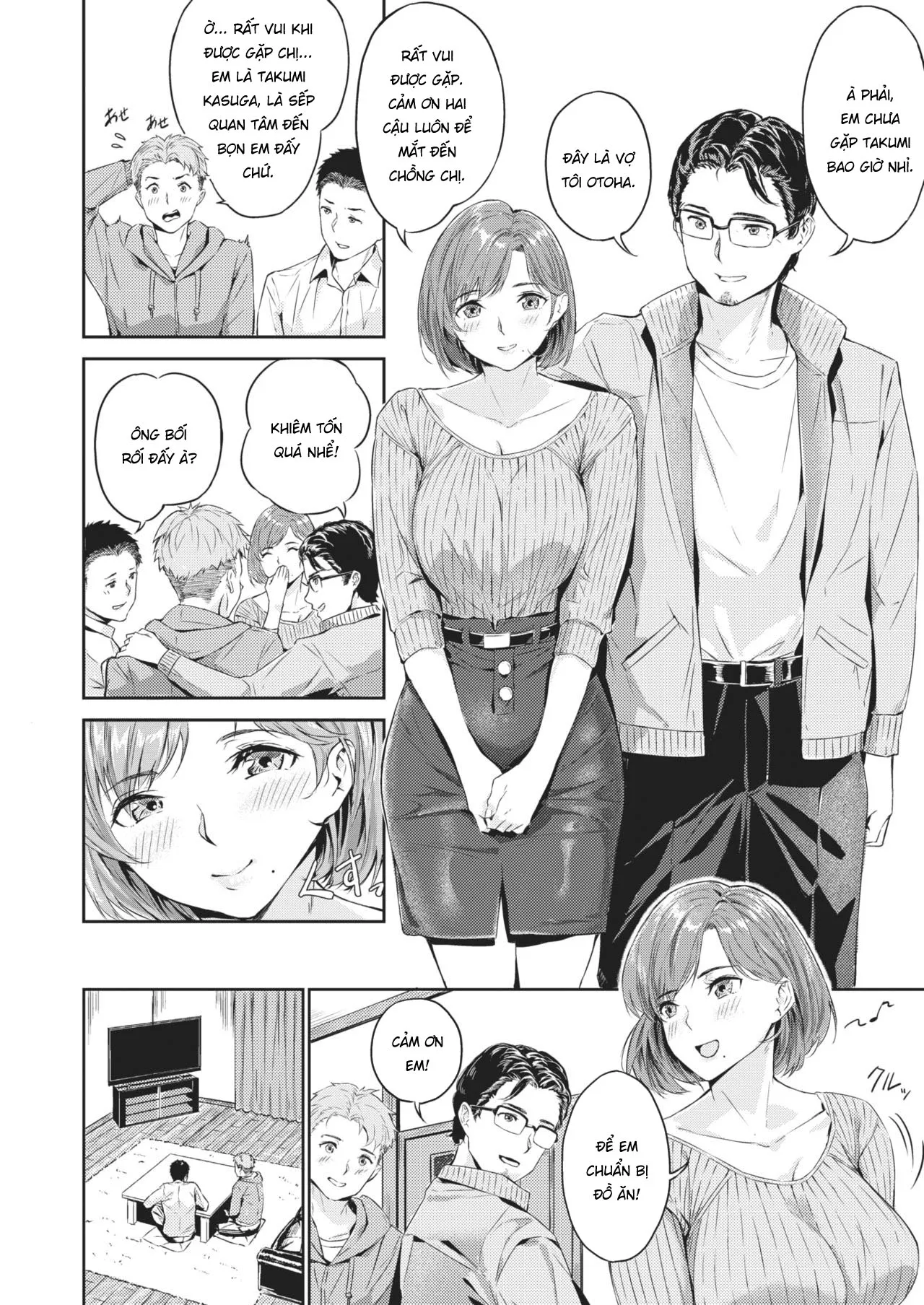 HentaiVN.net - Ảnh 4 - Vợ sếp để em lo [Netorase; ネトラセ] - Chap 1