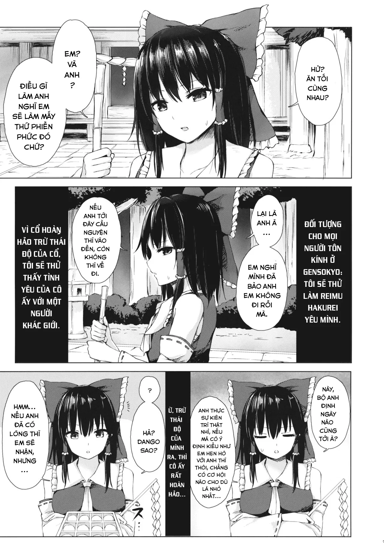 HentaiVN.net - Ảnh 3 - Một cách để Reimu Hakurei yêu bạn. [Hakurei no Miko no Otoshikata; A Way of Making the Hakurei Shrine Maiden Fall For You] - Chap 1