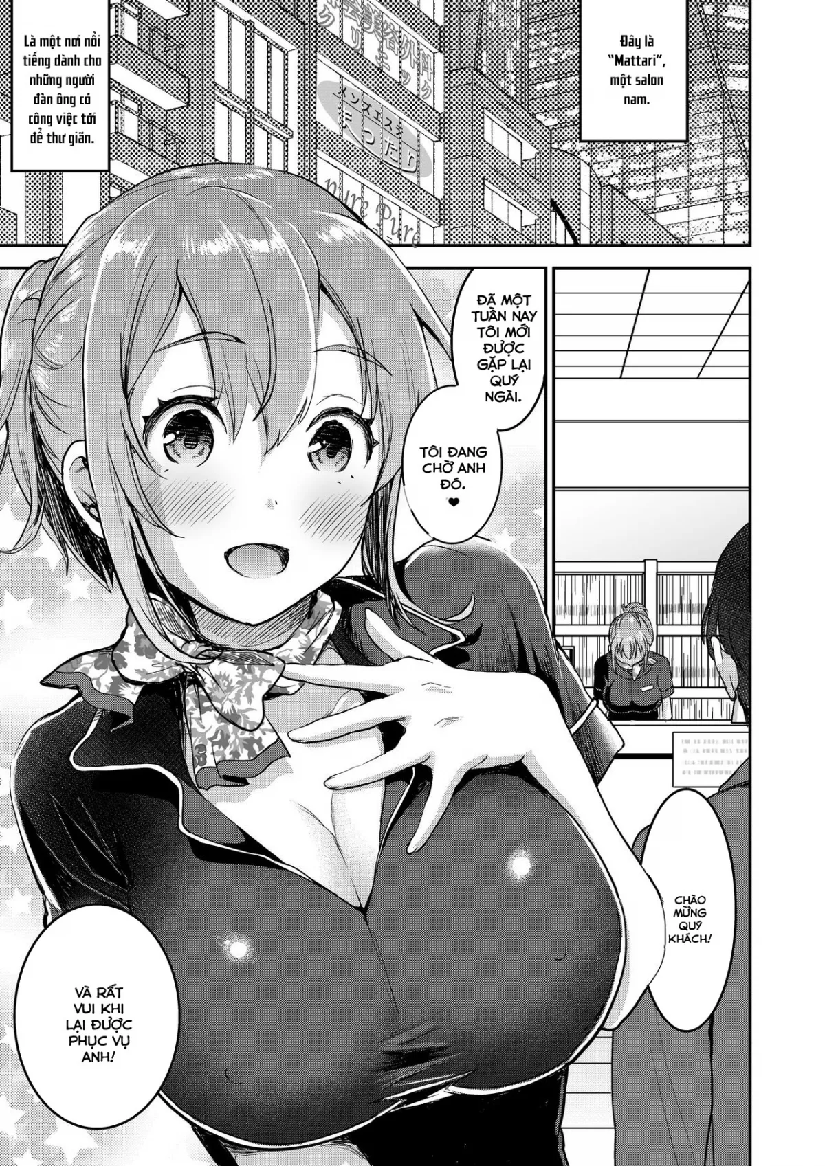 HentaiVN.net - Ảnh 4 - Dịch vụ giảm stress cho đấng mày râu [48cm No Bra & Kyonyuu Therapist to Micchaku H ; Close Contact with a 148cm, Big-Boobed & Bra-less Therapist] - Chap 1