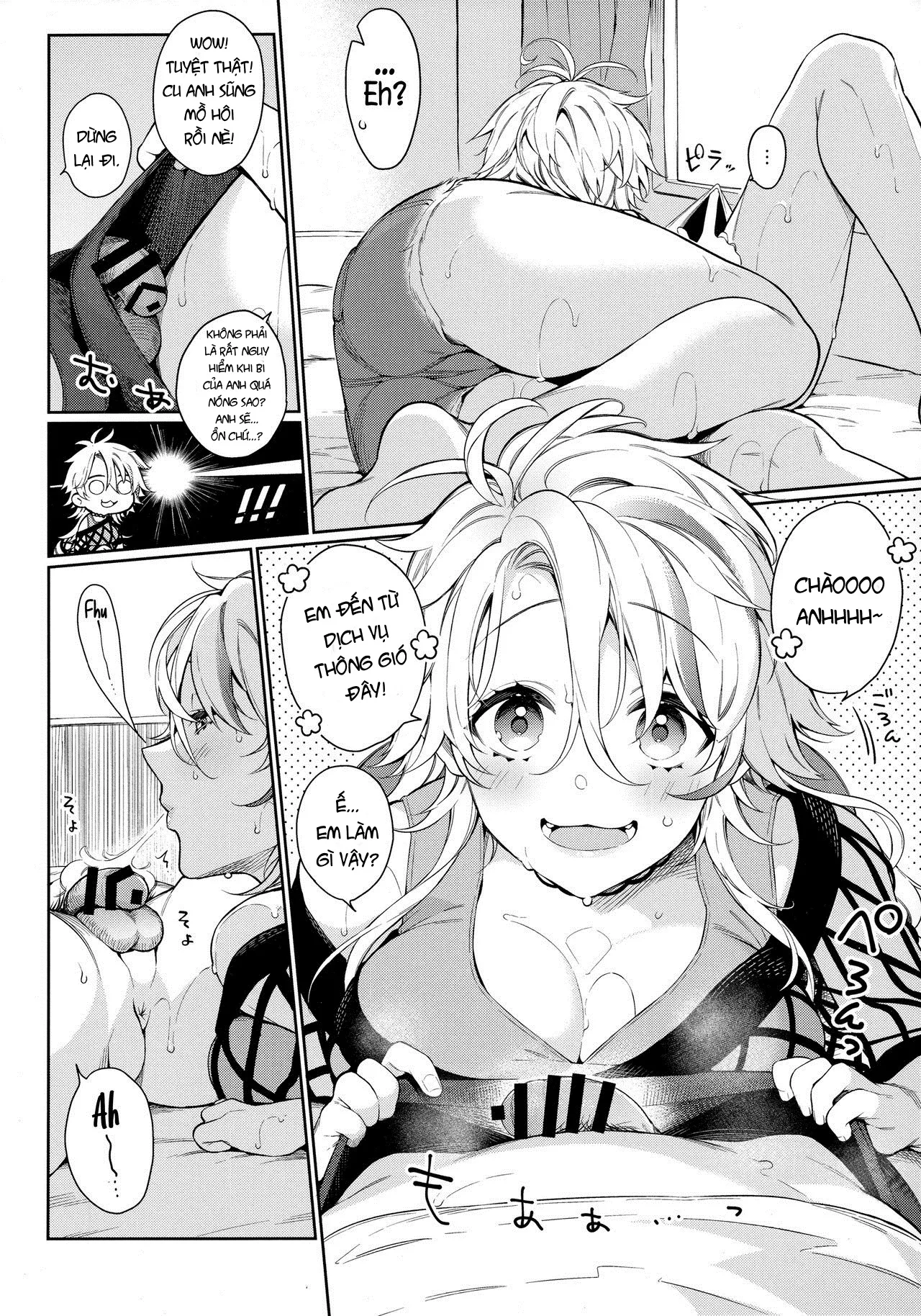 HentaiVN.net - Ảnh 5 - Chikyuu ga Achuachu dakara Kanojo ga Chintama o Fuufuu Shite Kureru Hon [It's So Hot That My Girlfriend Has To Blow Me Down There] - Chap 1