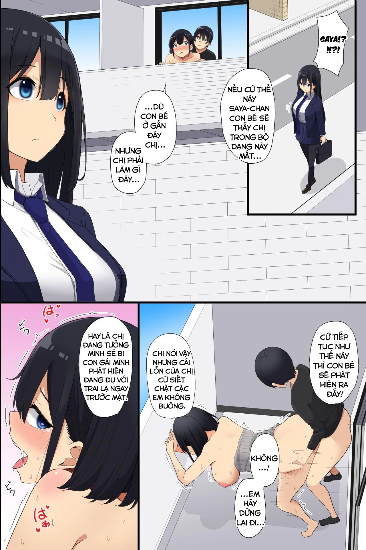 HentaiVN.net - Ảnh 19 - Otonari no Bakunyuu Oyako o Appli de Kouryaku! Seiso Na Miboujinzuma mo Muku na Seifuku Musume mo Ore ga Kowasu!! - oneshot